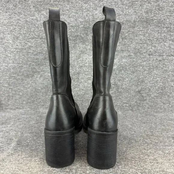 ✅Emanuele Crasto Boots Women's 39/8.5 Chunky Heel Mid Calf Grey Pull On Leather - Picture 9 of 11